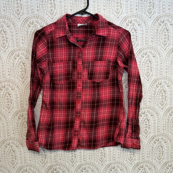Columbia Tops - Columbia Women XS‎ Red Plaid Flannel Button Down Shirt Long Sleeve